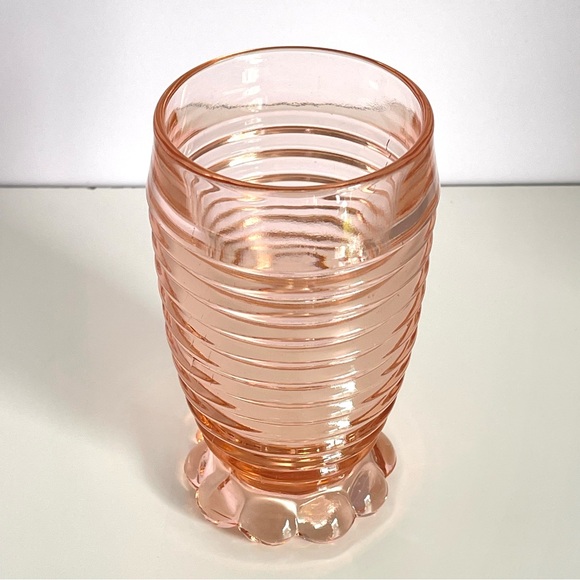 Vintage Pink Glass Tumbler Manhattan Depression Glass Art Deco MCM Glassware - Picture 3 of 13
